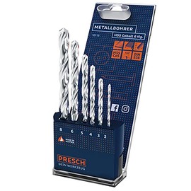 Presch Metal Drill Bit Set HSS Cobalt 6 Pieces - Stainless Steel Drill Bit Set - HSS Cobalt Drill Bit Set for Metal, Steel, Iron and Much More - Professional Stainless Steel Drill Bit - Diameter 2-8 mm