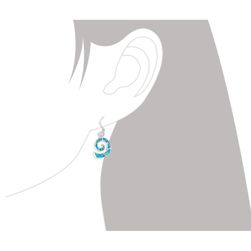 Sterling Silver Synthetic Blue Opal Spiral Wave Dangle Earrings