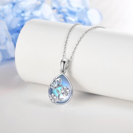 URONE Butterfly Moonstone Necklace 925 Sterling Silver Butterfly Moonstone Pendant Necklace Butterfly Christmas Decoration Gifts for Women ​, Sterling Silver, No Gemstone