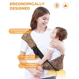 GAGAKU Toddler Carrier Adjustable Padded Sling Portable Ergonomic Baby Holder Carrier with Non-Slip Seat for 6-48 Months Infants & Toddlers (14-45 lbs) - Leopard