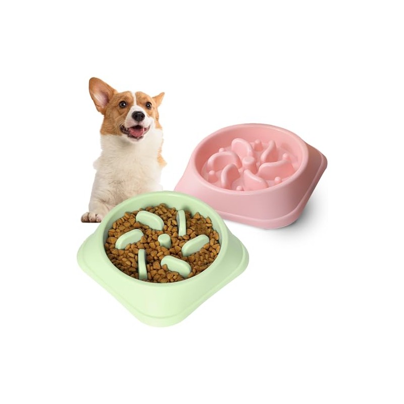 Plato para Perro, 2 Piezas Comedero Lento para Perro, Antideslizante