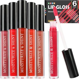 AZEN Paquete de 6 brillos de labios a granel, brillo de labios brillante para mujeres y niñas con ricos colores variados