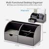 Vlando Desk Organiser with Drawer, Leather Office Stationery Desk Tidy