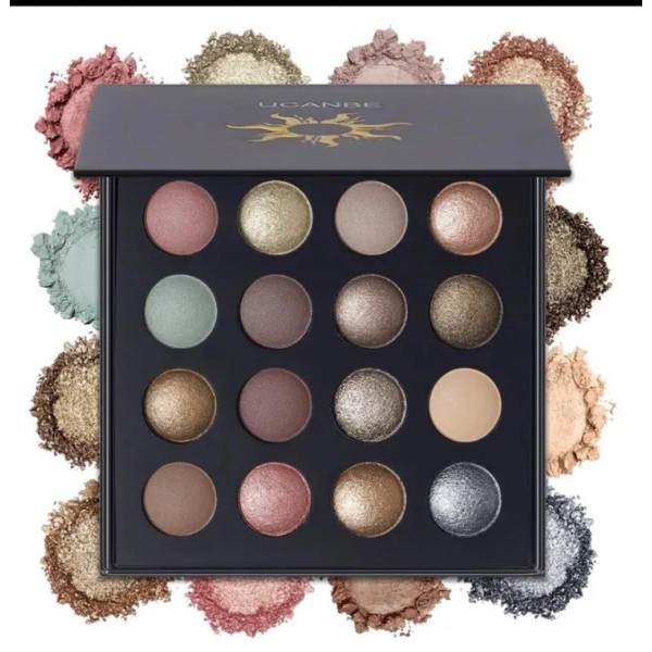 UCANBE Baked Eyeshadow Makeup Palette w/Hidden Gems 16 Color SUNKISSED
