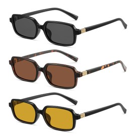 MASDUN Polarized Narrow Rectangle Sunglasses for Women Men Trendy Y2k Retro 90s Sun Glasses (Black/Brown/Yellow)