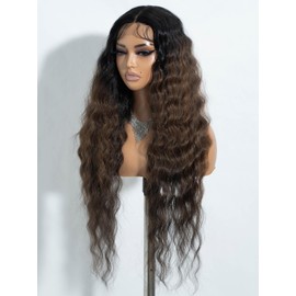 Joedir Lace Front Wig Long Wavy Wigs for Women 30 Inches Deep Part Cury Wave Wig Natural Looking Synthetic Heat Resistant Fiber Wig for Daily Party Use Brown