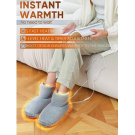 invava® Electric Heated Slippers Foot Warmer Under Desk, USB Fast Heating with 4 Heat & Timer Settings, House Heated Shoes Booties Feet Warmers for Women and Men, M Fit for Men Men 4-6 / Women 5-7