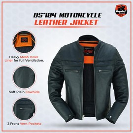 Daniel Smart Men Motorcycle Black Leather Jacket Mandarin Collar Biker Leather Jacket with Concealment Armory Pockets