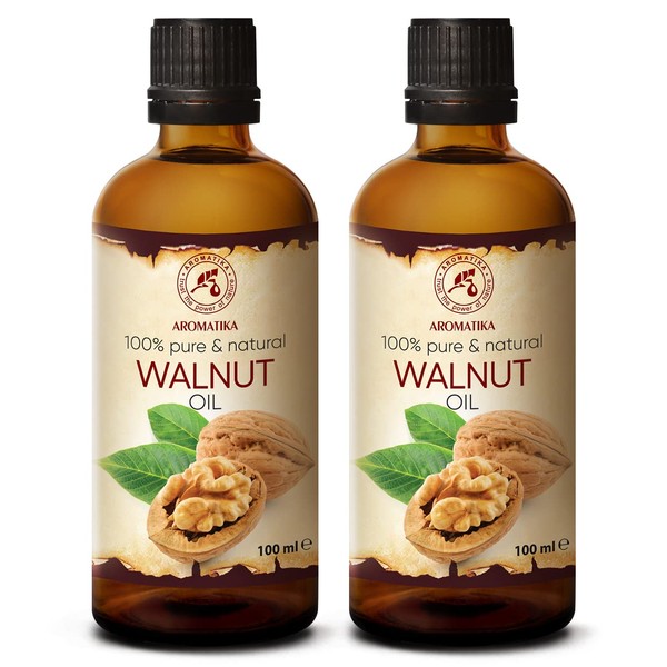 Walnut Oil - 2 x 100ml - Juglans Regia - Carrier Oil for Essential Oils - Oil for Skin - Nails - Lips - Hair Care - Body & Face Oil - Bath Oil - Tanning Oil - Suntan Oil
