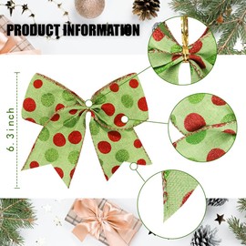 DIYDEC 12pcs Christmas Bows Ornaments 6.3 Inch Large Christmas Wreath Bows Red Green Xmas Tree Bows Christmas Glitter Dot Bows Ribbons Decoration for Garland Wedding Home Holiday Party