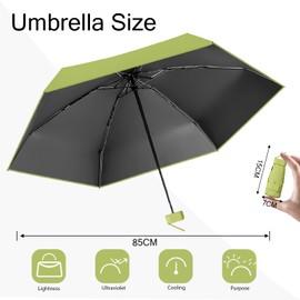 MPXEAVG Compact Umbrella, Mini Umbrella, Umbrella UV Protection, Women's Small Ultralight, Parasol Portable, Umbrella Box, Green tea