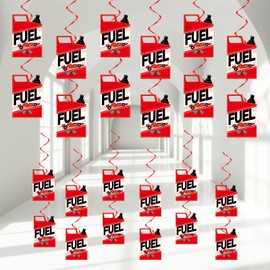 72PCS Race Car Fuel Can Hanging Swirls Streamers Racing Birthday Party Supplies with Checkered Flags Racing Car Paper Cutouts Party Decorations for Monster Truck Race Theme Baby Shower Parties Favor