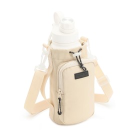 Azarxis Water Bottle Holder with Strap and Multifunctional Front Pocket for Hiking, Camping, Out Sports (Beige)