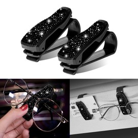 x xotic tech Glasses Holders for Car Sun Visor, 2 Pack Fashion Bling Crystal Rhinestones Car Eyeglasses Sunglasses Hanger Mount with Ticket Card Clip Valentines Day Gifts for Her (Black)