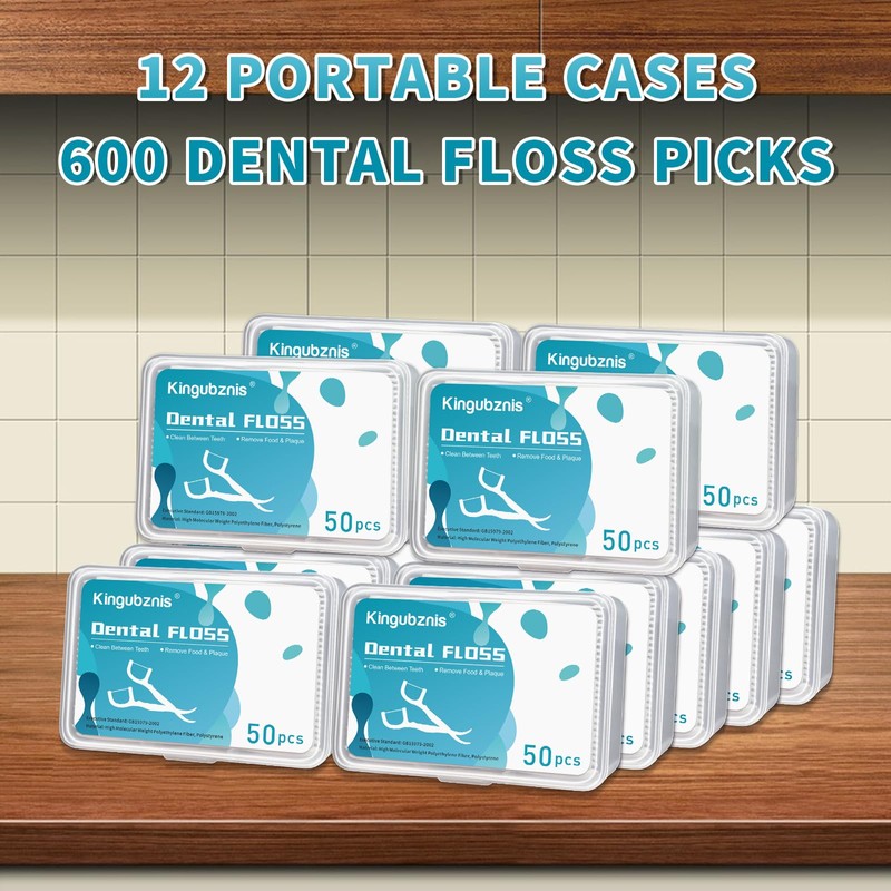 Kingbzis 600 Count Dental Floss Picks – Non-Slip Grip Handle,Non-Breakable