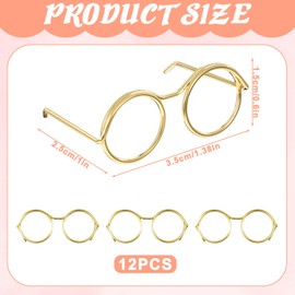 Yuomeaz 12 Pcs Doll Glasses, Round Mini Doll Eyeglasses, Metal Dolls Dress up Making Supplies for 18 Inch Dolls Costume Cosplay DIY Crafts
