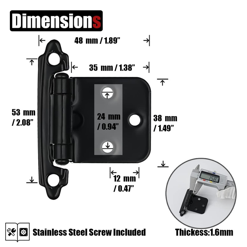 JQK 1/2 Inch Overlay Cabinet Door Hinges Black, 50 Pack