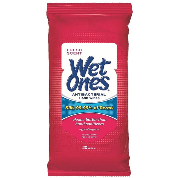 WET ONES Antibacterial Hand Wipes, Fresh Scent 20 ea (Pack