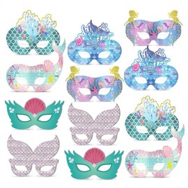 Zombie Party Cross-Border: 12 Mermaid Sea Role-Playing Party Eye Masks for Kids' Birthdays 10-Pack Mermaid Eye Masks 10ea