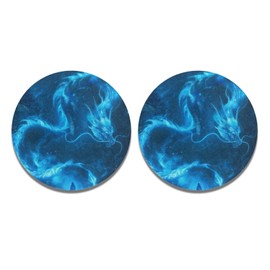 Dremagia Car Cup Holder Coasters Set of 2, Felt Non Slip Round Blue Dragon Print