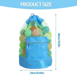 Yharnamite Beach Toy Backpacks, Foldable Mesh Drawstring Backpack Portable Large Mesh Beach Bag for Kids, Men, Women, Pool, Gym, Sports (Blue)