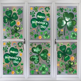 St. Patrick's Day Window Clings Shamrock Stickers 8 Large Lucky Grass for Spring St Patricks Day Decorations Party Glass Window Wall Decor Decals Supplies