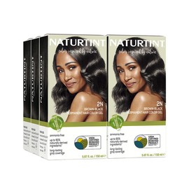 Naturtint 2N Brown Black Permanent Hair Color (Pack of 6), Ammonia Free, Vegan, Cruelty Free, up to 100% Gray Coverage, Long Lasting Results (Packaging may vary)
