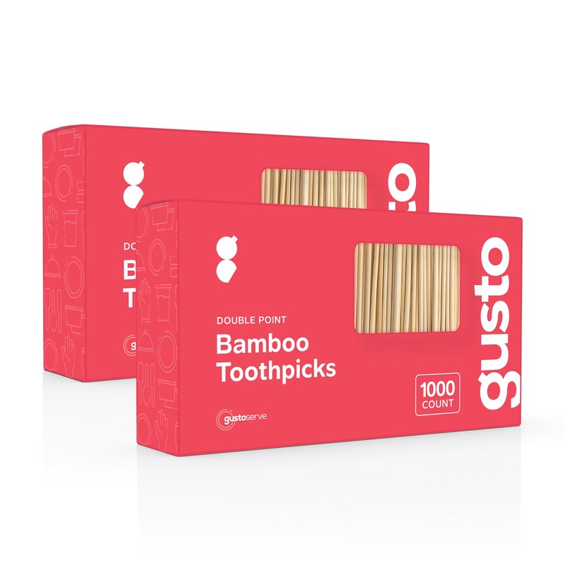 GUSTO [2000 Count] Bamboo Wooden Toothpicks - Wood Round Double-Points