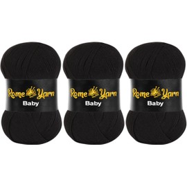 Baby Yarn #3 Light Worsted DK Anti-Pilling Acrylic Yarn for Knitting and Crochet (3 Pack, 940 Black)