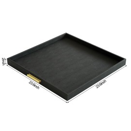 HofferRuffer Extra Large Square Serving Tray, Elegant Faux Leather Ottoman Tray with Gold Hardware Handles, Serve Tea, Coffee or Breakfast in Bed, 24 x 24 inches (Black Shagreen)