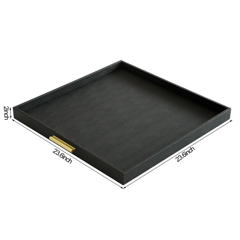 HofferRuffer Extra Large Square Serving Tray, Elegant Faux Leather Ottoman