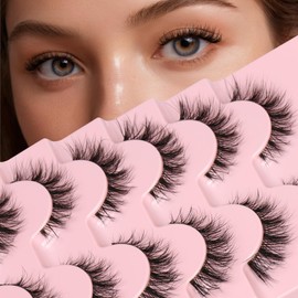 False Lashes Cat Eye Lashes Wispy Strip Natural Look False Eyelashes with Clear Bands 6D Fluffy Wispies Natural Fake Eye Lashes 7 Pairs wispy lashes,demi wispies eyelashes