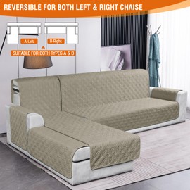 VANSOFY Sectional Couch Covers 100% Waterproof L Shaped Sofa Slipcover 3pcs Reversible Chaise Lounge Cover for Sectional Sofa Furniture Protector Cover for Pets Cat Dog(Large, Khaki)