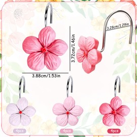 Whaline 12Pcs Pink Flower Shower Curtain Hooks Decorative Floral Shower Curtain Rings Cherry Blossoms Resin Curtain Hanger Hooks for Spring Living Room Bedroom Bathroom Decor