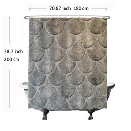 Ulticool Shower Curtain - Scales Waves Industrial - 180 x 200 cm - Washable - Anti Mould - with 12 Rings - Grey
