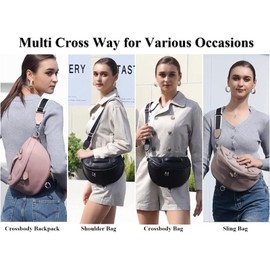 Eslcorri Crossbody Bags for Women - Fashion Sling Purse Shoulder Bag Fanny Pack Leather Causal Chest Bum Bag with Adjustable Wide Strap for Workout Traveling Running Shopping - Cooffee