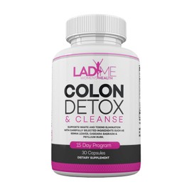 Pure Colon Cleanse & Detox 15 Day Program - Herbal Laxative Constipation Relief with Psyllium Husk, Cascara Sagrada & Senna Leaves - Special Women Intestinal Cleanser by Ladyme - 30 Capsules