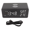 Wooden Digital Alarm Clock with Wireless Charging Black Adjustable Brightness