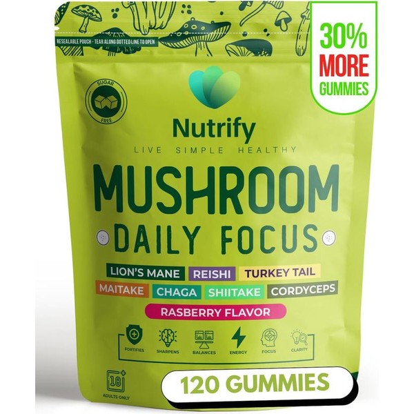 Nutrify Mushroom Daily Focus Gummies – 120 Vegan Gummies with