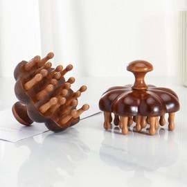 Wooden Massage Comb, 1 Count Scalp Massager, Large Wide Tooth Head Scalp Meridians Scraping Massage Comb, Hair Care & Styling Tool for Home & Salon Use:_Pumpkin_one-size