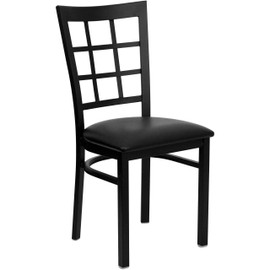 Flash Furniture HERCULES Series Black Window Back Metal Restaurant Chair - Black Vinyl Seat