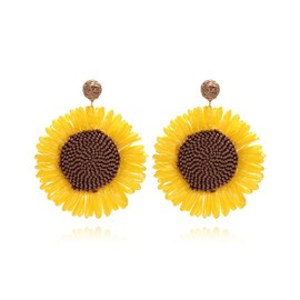 Toeccy Rattan Earrings for Women Sunflower Drop Earrings Boho Earrings Bohemian Statement Earrings Jewellery Gift for Women Summer Beach, Raffia, metal