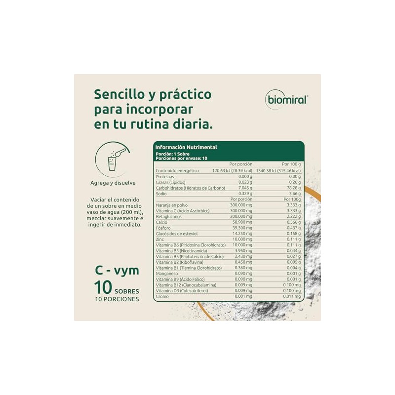 Biomiral C-Vym Vitamina C Efervescente, 11 Sobres