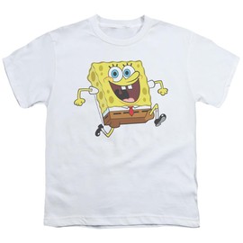 Popfunk Classic Spongebob Happy Running Spongebob Unisex Youth Juvenile T-Shirt, White, 7