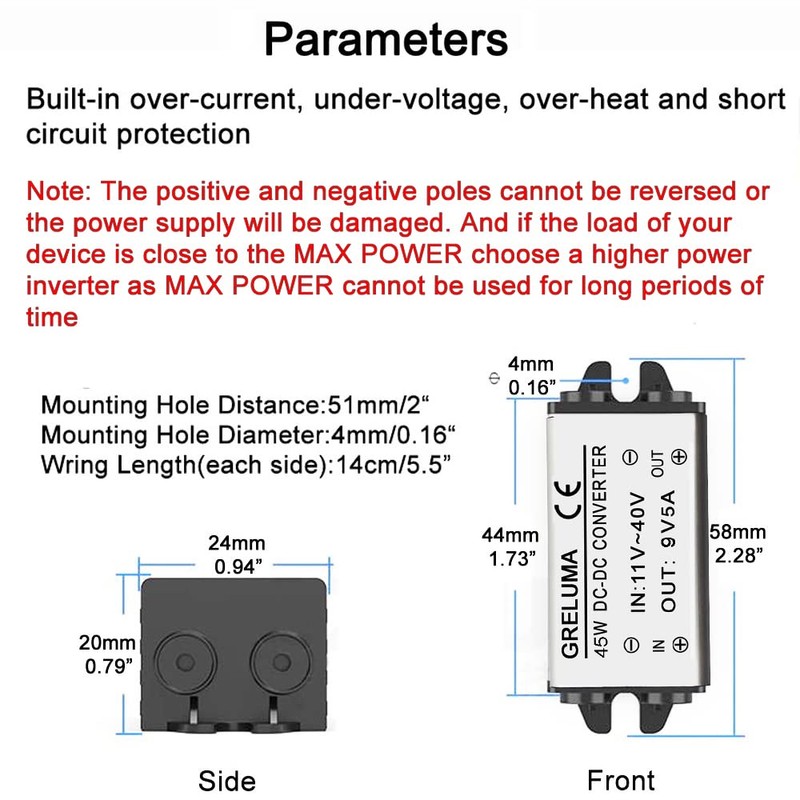 Greluma DC 12 V 24 V to 9 V Step-Down