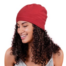 Alnorm Slouchy Satin Lined Knit Hat Soft Slap Cap for Curly and Natural Hair Wine Red