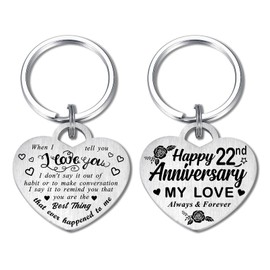 Fetiger 22nd Wedding Anniversary Keyring for Him Her, 22 Year Anniversary Keyring Gifts for Wife Husband, Happy 22nd Anniversay Keyring for Couple