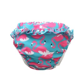 Adorable Reusable Baby Swimming Trunks, Girls' Swim Nappy with Ruffles for Toddlers, 0-4 Years (Red Flamingo, L-28-36 lb/2-3 Years)