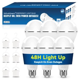 BoRccdit KeepLit 6PK Emergency Rechargeable Light Bulbs, 48H Battery Backup, 3 Brightness Levels, 12W 65W Equivalent A19 LED Bulbs Auto-On During Power Outage, for Hurricane, Emergency Use (Daylight)