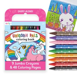 Ooly Travel Art Kit with 9 Jumbo Crayons & 48 Themed Coloring Pages & Case for Easy Traveling Art Creation, Perfect Airplane Travel Set to Entertain Kids - Unicorn Pals